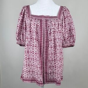 Max Studio Red & White Floral Square Neck Puff Sleeves Blouse Top